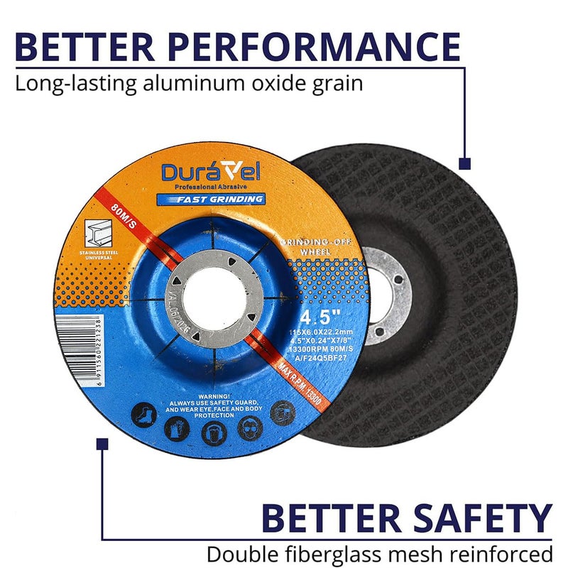 درافل أقراص تجليخ دورافيل السريعة للمعادن والفولاذ المقاوم للصدأ - قرص تجليخ من أكسيد الألومنيوم 4.5 بوصة - Image 4